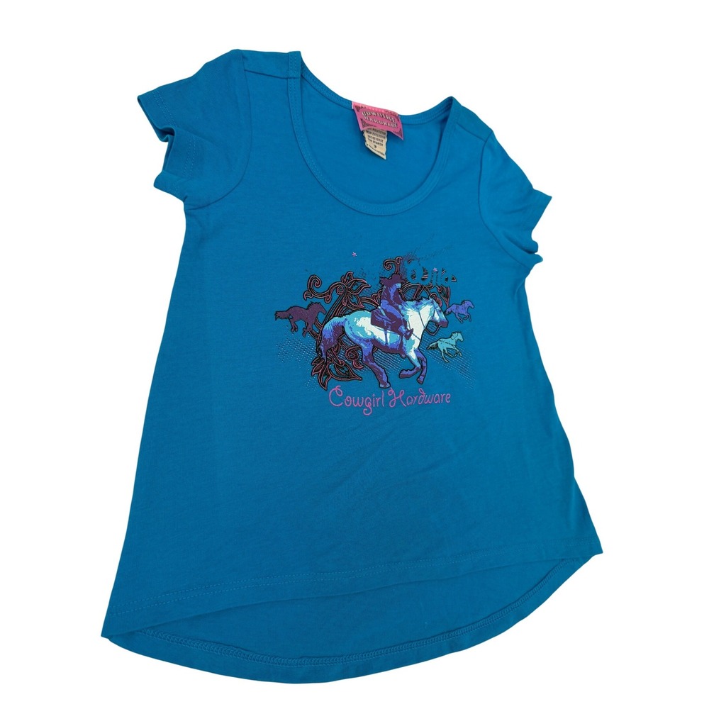 Cowgirl Hardware Girls Turquoise Horse Graphic Tee Size 3